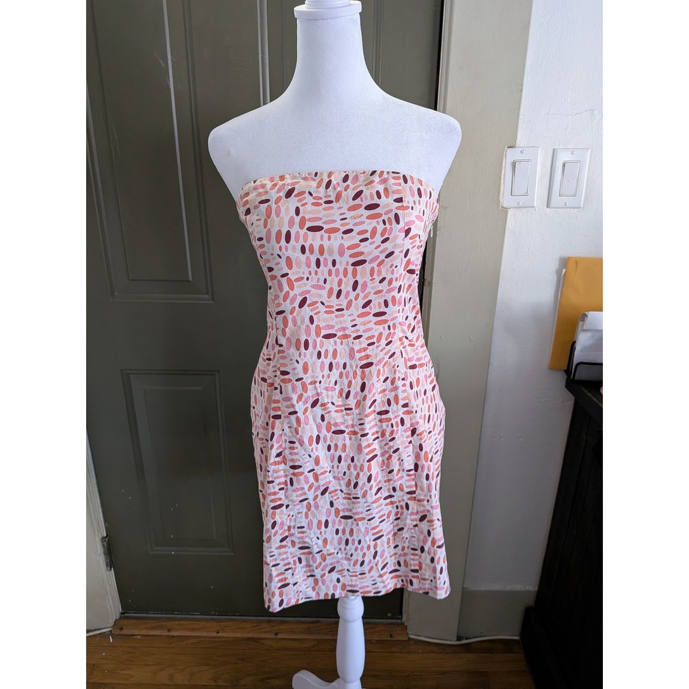 Diane von Furstenberg Pink Orange Abstract Dot Strapless Mini Dress Size 2